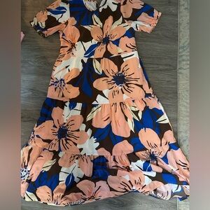 Women Casual Loose Bohemian Floral Dress Smocked Tiered Ruffle